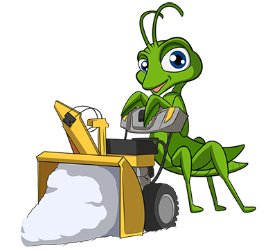The Mantis using a snow blower for residential and commercial snow removal services.